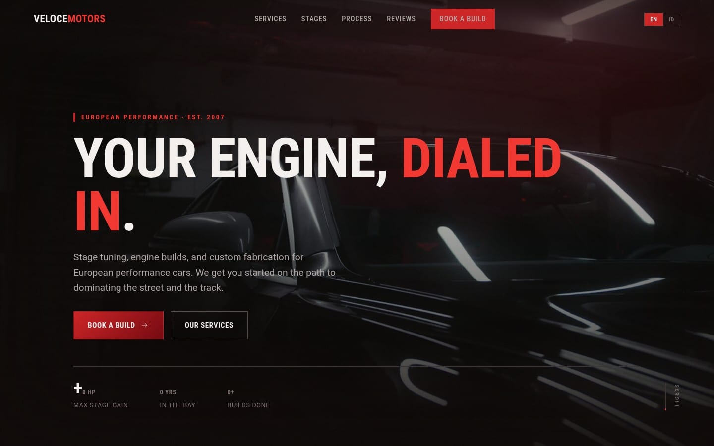 VELOCE Motors โ Hero dengan headline berganti