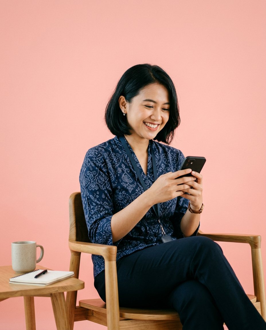 Staf layanan pelanggan membalas chat di ponsel
