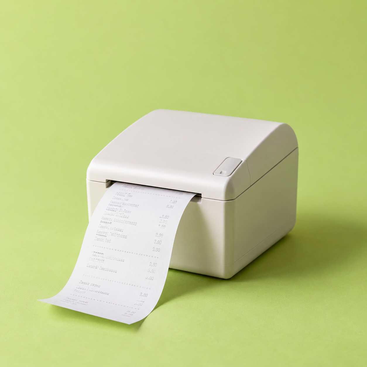 Printer struk di atas latar hijau muda