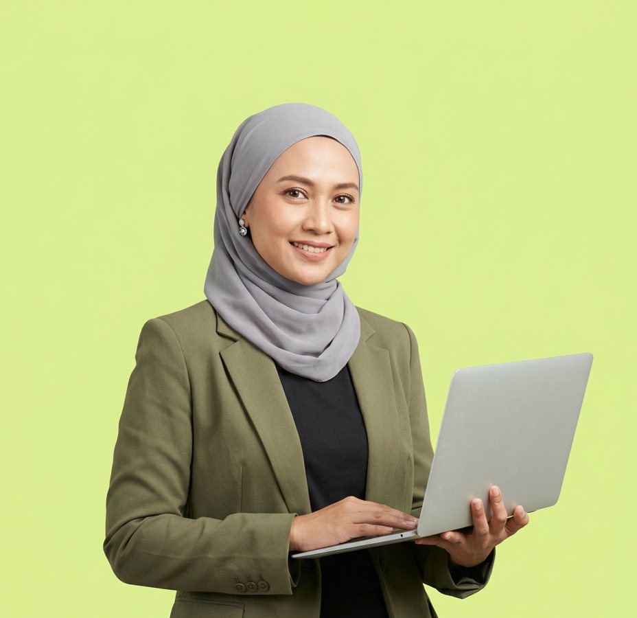 Manajer HR memeriksa laptop