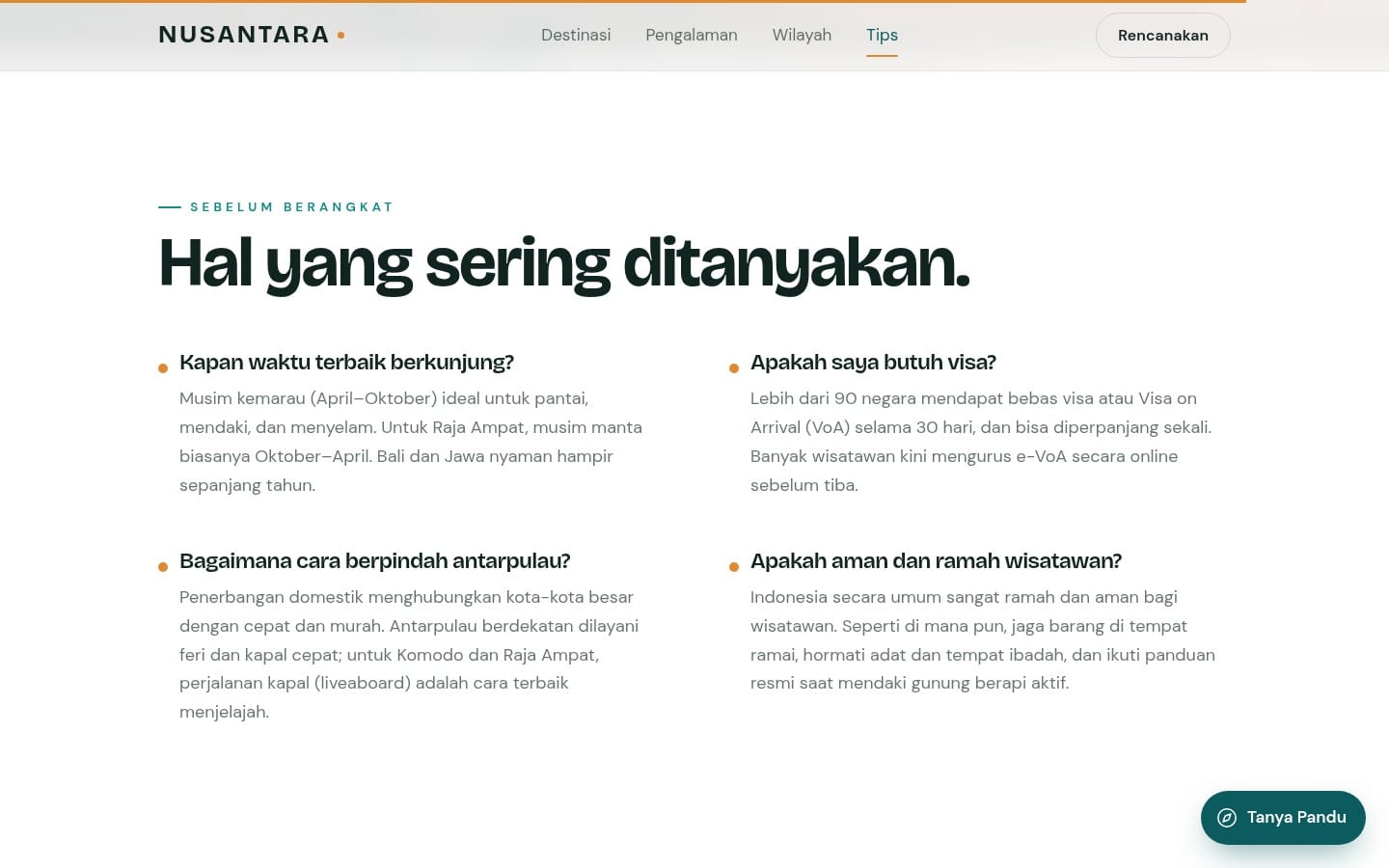 Nusantara — Travel FAQ